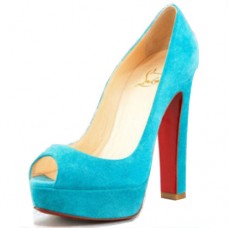 Christian Louboutin Bambou 140 mm-es peep toe cipő kék színben