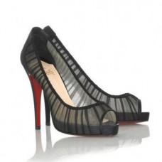 Christian Louboutin Champagne Chiffon Ambrosina 120 mm-es peep toe cipő fekete