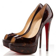 Christian Louboutin Tortoise Shell Print 140 mm-es peep toe cipők pirosak