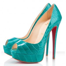 Christian Louboutin Lady 140 mm-es peep toe cipők Jade színben