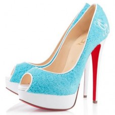 Christian Louboutin Lady 140 mm-es peep toe cipők világoskék színben