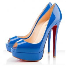 Christian Louboutin Lady 140 mm-es peep toe cipők kék színben