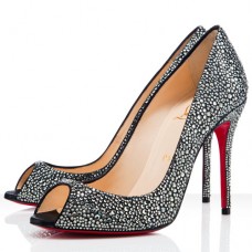 Christian Louboutin szexi 100 mm-es peep toe cipők szürke színben