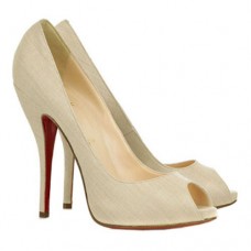 Christian Louboutin Titi 120 mm-es peep toe cipő bézs színben