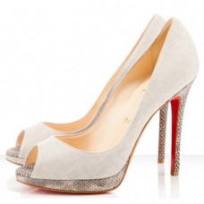 Christian Louboutin Yolanda 120 mm-es peep toe cipő bézs színben