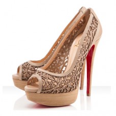 Christian Louboutin Pampas 140 mm-es peep toe cipők bézs színben