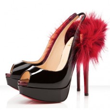 Christian Louboutin Lady Fur 140mm Slingbacks Fekete