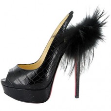 Christian Louboutin Lady Fur 140mm Slingbacks Fekete Christian Louboutin Lady Fur 140mm Slingbacks Fekete