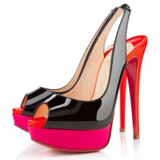 Christian Louboutin Lady Peep 140mm Slingbacks Fekete/Rózsaszín Matador