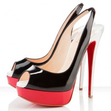 Christian Louboutin Lady Peep 140mm Slingbacks Fekete/Piros Christian Louboutin Lady Peep 140mm Slingbacks Fekete/Piros