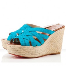 Christian Louboutin Crepon 100mm Wedges Türkiz