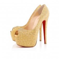 Christian Louboutin Highness Strass 160 mm-es peep toe pumpák sárga Christian Louboutin Highness Strass 160 mm-es peep toe pumpák sárga