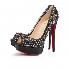 Christian Louboutin Lady Peep Spikes 140 mm-es peep toe pumpák fekete/mix Christian Louboutin Lady Peep Spikes 140 mm-es peep toe pumpák fekete/mix