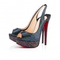 Christian Louboutin Lady Peep Sling 140mm Szandál, Kék, Khol