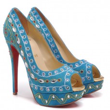 Christian Louboutin Bollywoody 140 mm-es peep toe cipők kék színben