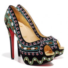 Christian Louboutin Bollywoody 140 mm-es peep toe cipők fekete