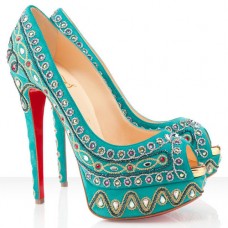 Christian Louboutin Bollywoody 140 mm-es peep toe cipő türkizkék