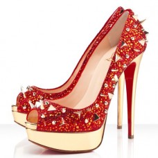 Christian Louboutin Very Mix 140 mm-es peep toe cipők pirosak