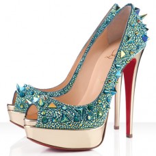 Christian Louboutin Very Mix 140 mm-es peep toe cipők zöld