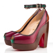 Christian Louboutin Minimi 140 mm-es peep toe cipők bordó színben